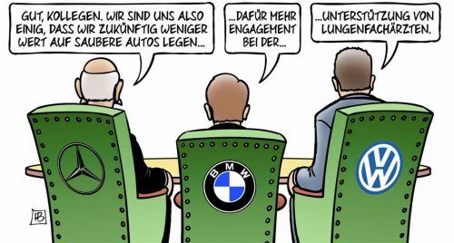 Spätestens seit dem VW-Skandal manipulierte Dieselwerte haben Dieselfahrzeuge an Image eingebüßt. Karikatur: dpa