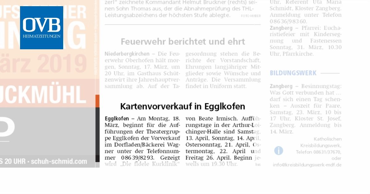Kartenvorverkauf In Egglkofen Ovb Heimatzeitungen