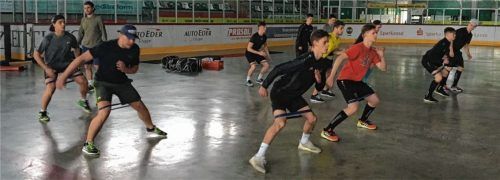 Der Starbulls-Nachwuchs im Sommertraining, angeleitet von Athletiktrainer Michael Baindl (hinten links).
