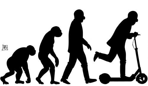 E-Tretroller in Deutschland sind bald erlaubt...Karikatur: Harm Bengen