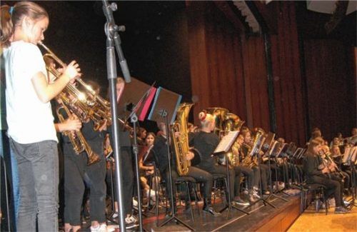 Das Blasorchester der Mädchenrealschule: Die jungen Musiker spielen die Themenmusik aus den „Simpsons“. Foto Auer