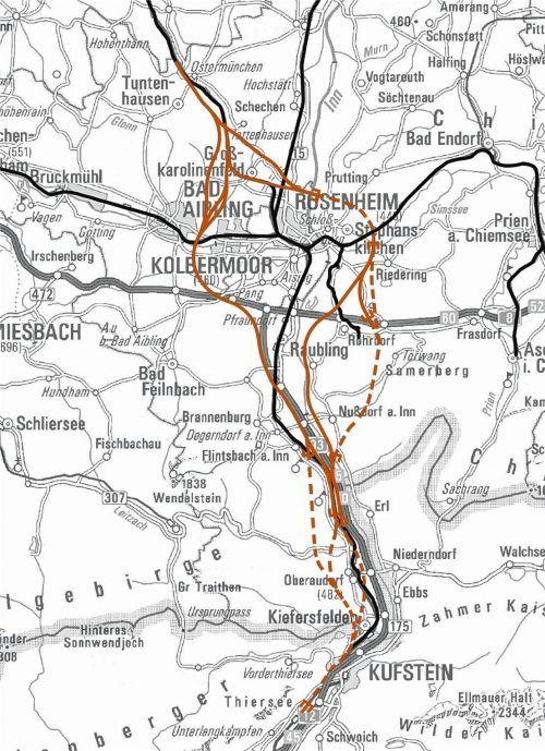 Die Grafik zeigt die möglichen Verläufe der umstrittenen Neubaustrecke im Inntal. Foto dpa