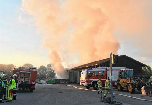 Eine riesige Rauchwolke ging über dem Gelände des Entsorgungsbetriebs im Waldkraiburger Ortsteil Wörth auf. Ein Teil einer Lagerhalle brannte restlos ab.Foto  Fib/E?