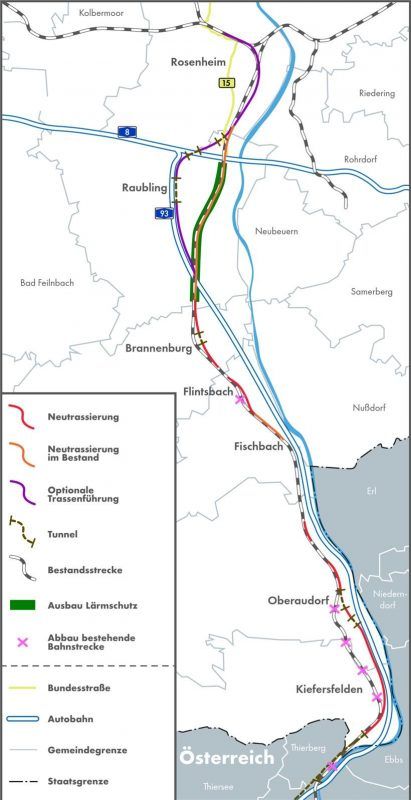 So könnte ein Ausbau der Bestandsstrecke durchs Inntal aussehen.klinger