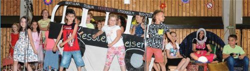 Diverse zeitintensive Möglichkeiten der Freizeitgestaltung im ruhigen Rentnerleben beleuchteten die Klassen 1b und 4b in ihrem Theaterstück. Foto Reischl-Zehentbauer