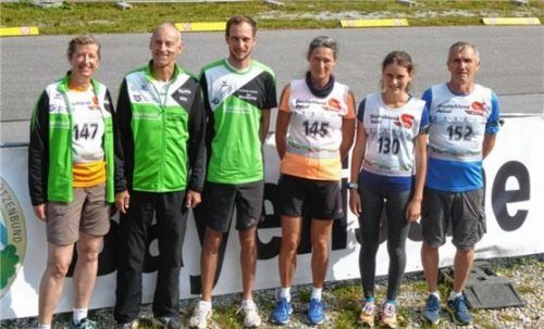 Strahlende Sommerbiathleten (von links): Judith Festner, Wilhelm Kurrle, Stefan Maurer, Gerlinde Maurer, Sabrina Maurer und Hans Weißenbacher. Foto re