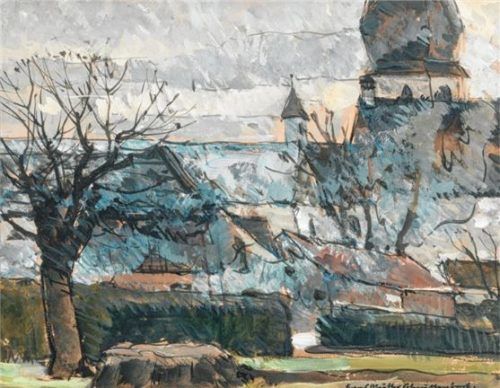 „Frühling auf der Fraueninsel“ von Hans Müller-Schnuttenbach, um 1940. Dieses und zahlreiche weitere Gemälde des Künstlers sind in der Städtischen Galerie in Rosenheim zu sehen. Foto Weiand