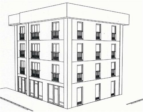 Die Skizze vermittelt einen Eindruck, wie das neue Gebäude auf dem Grundstück an der Berliner Straße 31 aussehen könnte, das das bestehende Wohn- und Geschäftshaus mit dem Tabakwarenladen ersetzen soll.Foto  Hodzic