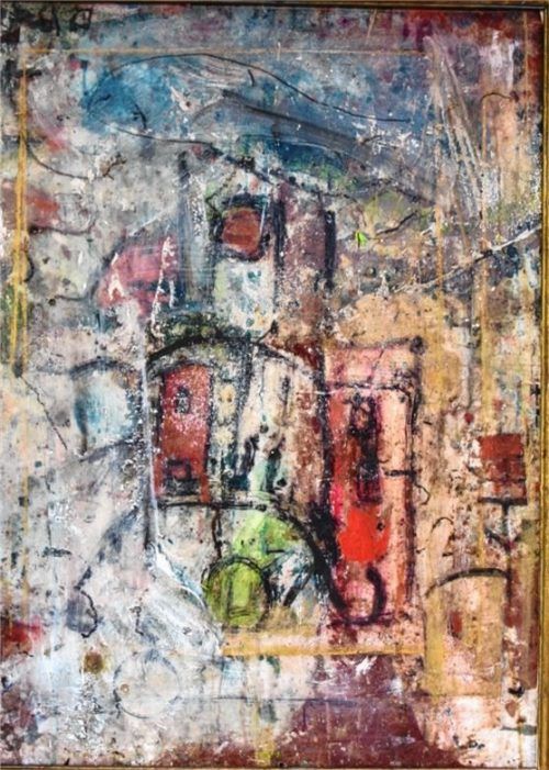 „Die Stadt“ von Alfons Röckl (2018); Mischtechnik, 63 mal 85 Zentimeter. Heuser