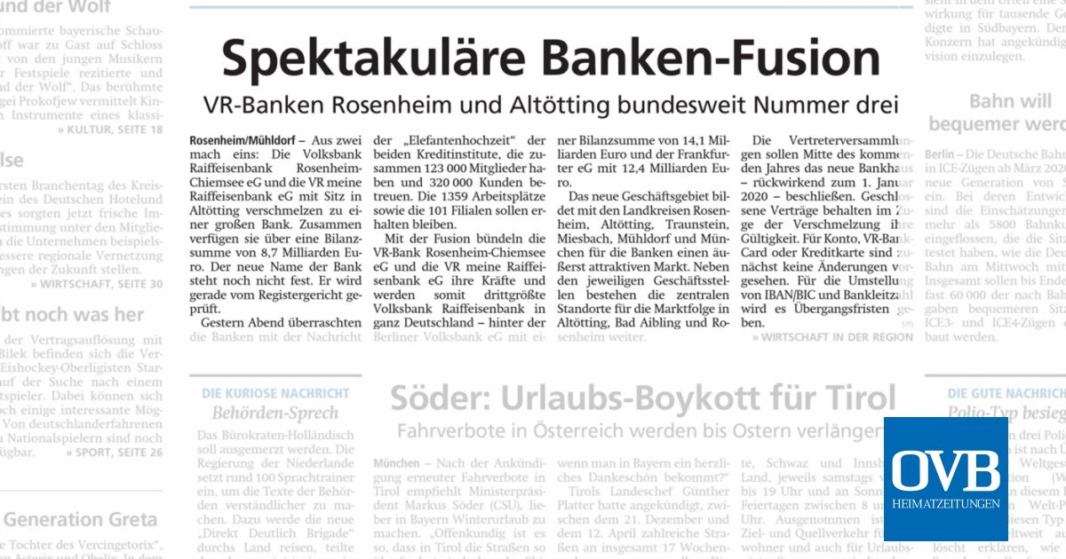 Spektakulare Banken Fusion Ovb Heimatzeitungen