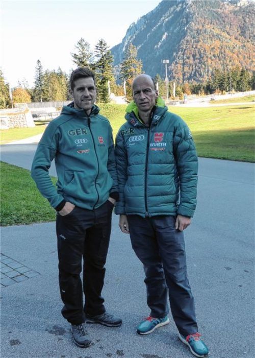 Die Langlauf-Trainer Frank Nitsch (links) und Falk Göpfert gehen nach einer bislang erfreulich verlaufenen Saisonvorbereitung mit ihren Sportlern optimistisch in die kommende Saison.Foto Hohler