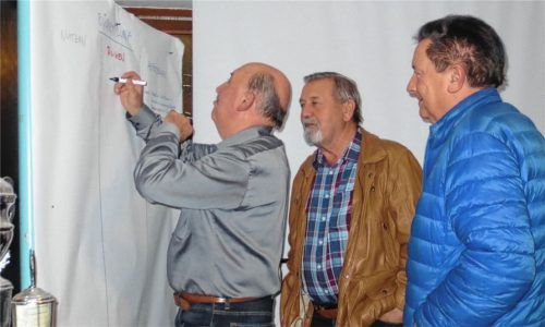 Die Salmanskirchner sammelten ihre Ideen für das Molkereigelände auf einer Pinnwand (von links): Joachim Reiniger senior, Alfons Gillhuber und Erich Hargasser.Foto Stettner