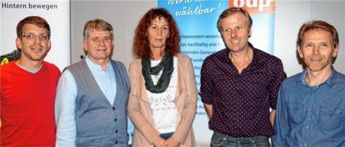 Diese fünf Kandidaten führen die ÖDP-Kreisliste an: Bernhard Suttner, Reinhard Retzer, Elisabeth Sieber, Matthias Reißaus und Georg Schmid (von links).Foto Becker