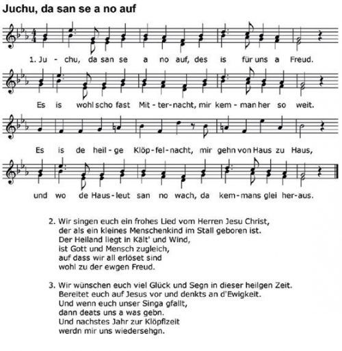 Dieses Lied wird gesungen, wenn die Klöpfler sehr spät an ein Haus kommen. Volksmusikarchiv