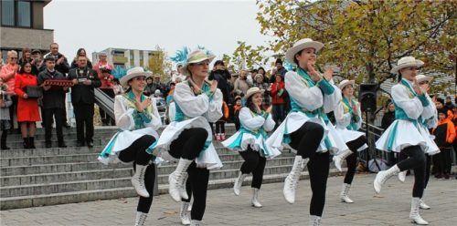 Einen ersten Eindruck gab die Marschgarde der Waldburgia vor dem Rathaus, womit im Fasching mit ihnen zu rechnen ist. Pünktlich um 11.11 Uhr stürmten die Narren das Rathaus, Bürgermeister Robert Pötzsch (im Hintergrund) gab freiwillig Rathausschlüssel und Stadtkasse ab.