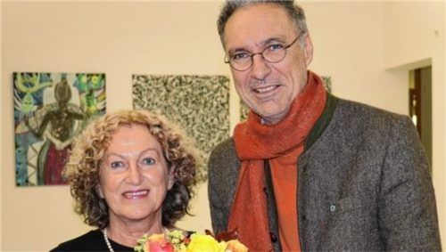 Eva Dahn Rubin und Bürgermeister Peter Solnar bei der Ausstellungeröffnung. Foto Rehberg