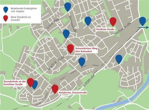 Der Bedarf an Betreuungsplätzen steigt weiter, die Stadt will sich dafür aufstellen. Eine Machbarkeitsstudie hat vier mögliche Standorte für eine Kita und einen Hort untersucht. Klinger