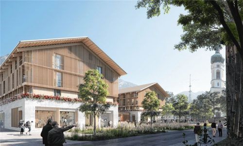 Visualisierung des neuen Hotels „Zur Post“ in Reit im Winkl:  in der Ortsmitte soll ein Hotelkomplex mit Wellnessanlage entstehen. Der Entwurf stammt von blocher partners aus Stuttgart. Foto Bloomimages Hamburg