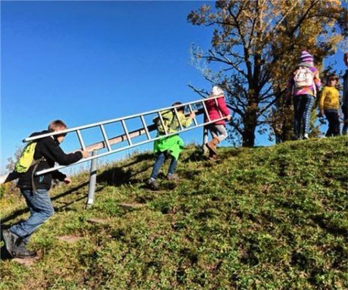 Die Kindergruppe des Bund Naturschutz  beim Säubern von Nistkästen auf dem Schlossberg.Foto meling