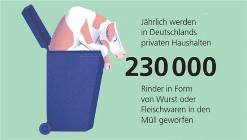 Die Produktion von Fleisch ist sehr aufwendig, umso schlimmer, wenn das wertvolle Gut nicht in den Mägen landet, sondern im Müll.ovb, KOnrad/Quelle Umwelthilfe