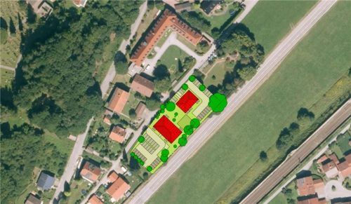 An der Kufsteiner Straße werden die beiden Mehrfamilienhäuser gebaut. Im Hintergrund zu sehen: das Haus Sebastian. In dem Komplex sind 21 Wohnungen geplant. Elfdavon sind Sozialwohnungen. Alle Wohnungen sind barrierefrei angelegt. Beide Häuser verfügen über einen Aufzug.Fotos re