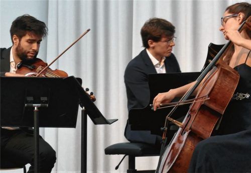 Frenetisch feierte das Publikum dieses Trio bei der Matinee im Künstlerhof: Thomas Reif (Violine), Thomas Schuch (Klavier) und Katharina Schmidt (Violoncello). Foto  Janka