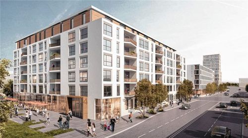 Hotel, Parkhaus, Wohnungen und Gewerbe: So soll die Meile an der Münchener Straße einmal aussehen, wenn der Investor „Sontowski“ seine Pläne verwirklicht hat. Foto Sontowski und Partner/Visualisierung: ATP