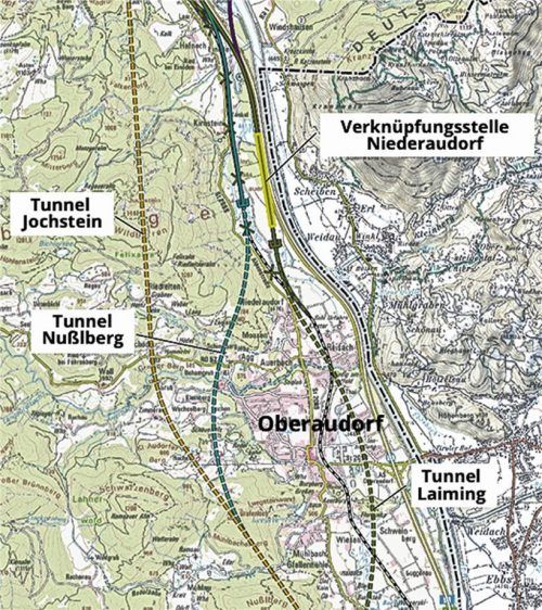 In drei von fünf vorgestellten Grobtrassenentwürfen ist eine Verknüpfungsstelle von alter und neuer Bestandsstrecke eingetragen. Die Niederaudorfer Landwirte bangen deshalb um ihre Flächen. klinger