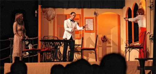 Ob wenige Darsteller oder die volle Besetzung – das Bühnenbild ließ beides zu. Humorvoll und spannend haben die zwölf Schauspieler den Krimi von Agatha Christie auf die Bühne gebracht. Foto von Ahn