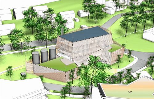 Auf dem freien Grundstück Hassler-/Conradtystraße soll ein Blockheizkraftwerk samt Gewerbe, Wohnungen und einem Kindergarten entstehen. Foto Grafik/Behnisch Architekten