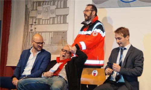 Begeisterten das Publikum: Die Kabarettgruppe „Saftladen“ mit (von links) Michael Gößl, Erhard Geppert, Karl-Heinz Neumeier und Dominik Schlund. Foto Grundner