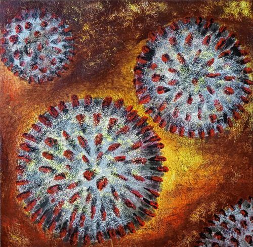 Statt Hamsterkäufe zu tätigen und um Menschenmassen zu meiden, hat sich OVB-Leser Heinz Höfner aus Großkarolinenfeld auf seine Weise mit dem Thema Coronavirus beschäftigt und diese „Gefährliche Schönheit“ mit Spachtelmasse und Acrylfarbe auf eine Leinwand gebracht. Sein Appell lautet: „Ruhe bewahren“. Höfner