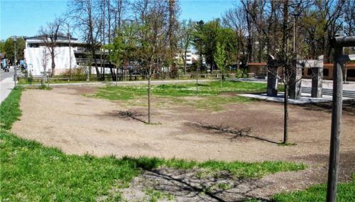 20 Kilo Rasensamen wurden jetzt auf dem Vorplatz des Mahnmals ausgebracht. Foto Riediger