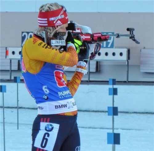 Das Ziel fest im Blick: Karolin Horchler, hier beim Weltcup in Ruhpolding.Foto Hohler