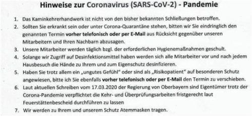 Derartige Hinweise des Kaminkehrers an ihren Haustüren finden derzeit einige Menschen in der Region.