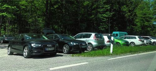 Bis in die Zufahrt hinein zugeparkt: In Aschau und an anderen beliebten Ausgangspunkten für Bergtouren ging‘s am Sonntag fast so zu wie in Rosenheims Innenstadt. Foto Kreklau