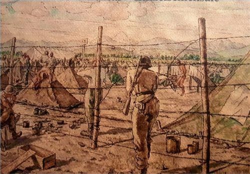 Blick ins Lager: Impressionen auf einem zeitgenössischen Aquarell, das im Heimatmuseum von Bad Aibling aufbewahrt wird. Foto Historischer Verein