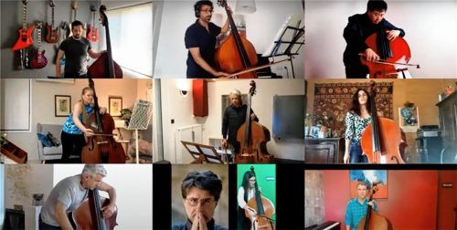 Musiker aus zehn Ländern, ein Konzert: Claus Freudenstein (Mitte) hat Kollegen virtuell vereint, sie spielen auf Youtube „Heal the world“ von Michael Jackson. Foto  Screenshot