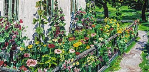 Vor 80 Jahren entstand das Ölgemälde „Der Hausgarten“ von Arnold Balwé, der sich schon in jungen Jahren in Übersee-Feldwies niederließ.Foto galerie Fine Art