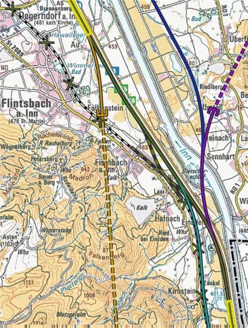 Gleich mehrere Streckenvarianten verlaufen über das Gemeindegebiet von Flintsbach. Nun sind neben dem Gemeinderat auch die Bürger aufgerufen, sich mit Stellungnahmen zum Raumordnungsverfahren zu äußern. Die Planungsunterlagen können während der üblichen Öffnungszeiten in der Gemeindeverwaltung eingesehen werden.

Auszug aus der Planung BD,ÖBB, BNZL