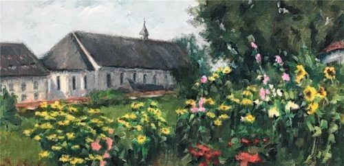 Klostergarten auf der Fraueninsel. Hubert Niggl, Öl auf Hartfaser, um 1980. Foto re