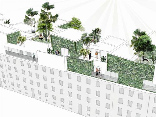 So sieht ein erster Entwurf der Gebäudeaufstockung des Projektteams „Level Up“ der Rosenheimer Hochschule aus. Die Studenten nehmen am internationalen Hochschulwettbewerb „Solar Decathlon Europe 2021“ teil. Foto Technische Hochschule