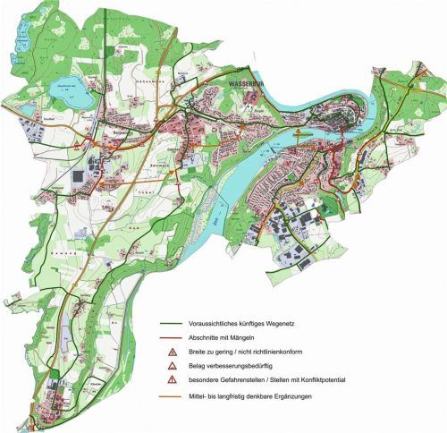 Die Karte zeigt das Radwegenetz in Wasserburg und die Verbesserungspotenziale. Hiebl/Stadt Wasserburg