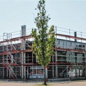 Oben werkeln, unten sporteln: Arbeiten am Dach der Turnhalle an der Pauline-Thoma-Schule beginnen