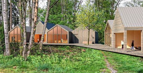Der naturnahe Kindergarten soll ab Frühling 2021 gebaut werden. Die gläsernen Fronten sollen die Nähe zur Natur verstärken. Petzenhammer
