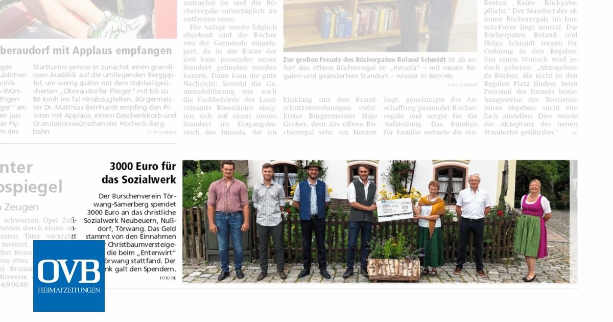 3000 Euro Fur Das Sozialwerk Ovb Heimatzeitungen
