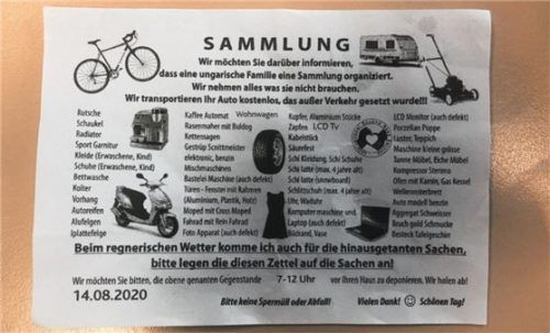 So sehen die Handzettel aus: Eine „ungarische Familie“ bittet in verständlichem, aber nicht immer korrektem Deutsch um Spenden. Foto Heise