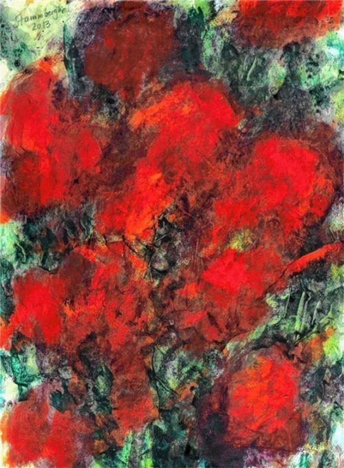 Rot und Schwarz sind die vorherrschenden Farben im Zyklus „Florales“. Foto re