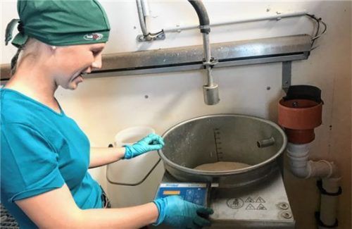 Veronika Weber erhitzt für die Kälber im Stall die Milch im „Milchtaxi“.
