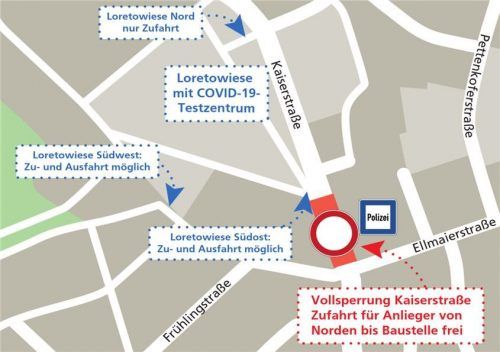 Dritte Bauphase: Ab Dienstag, 20. Oktober, muss die Ellmaier- und Frühlingstraße sowie die Hauptzufahrt zur Loretowiese gesperrt werden. Klinger